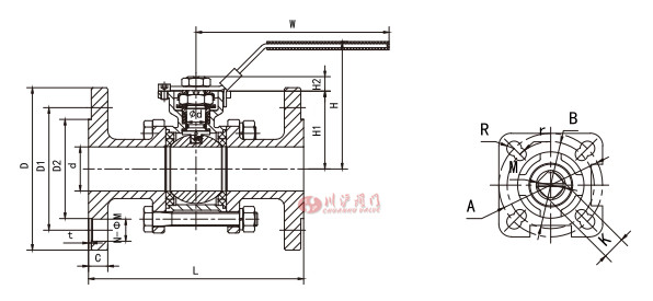 高平臺3片式法蘭球閥結(jié)構圖