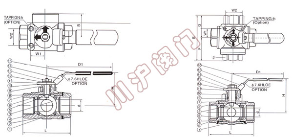 三通內(nèi)螺紋球閥 結(jié)構(gòu)圖